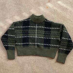 Arizona Jean Company Green and Black Plaid Turtleneck Sweater
